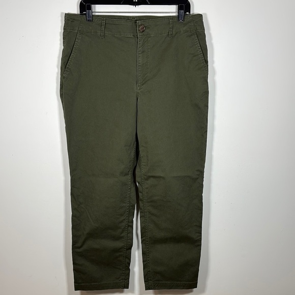 LOFT Perfect Straight Leg Pant 12 Chino Cotton Blend Olive Army Green Stretch - Picture 5 of 9